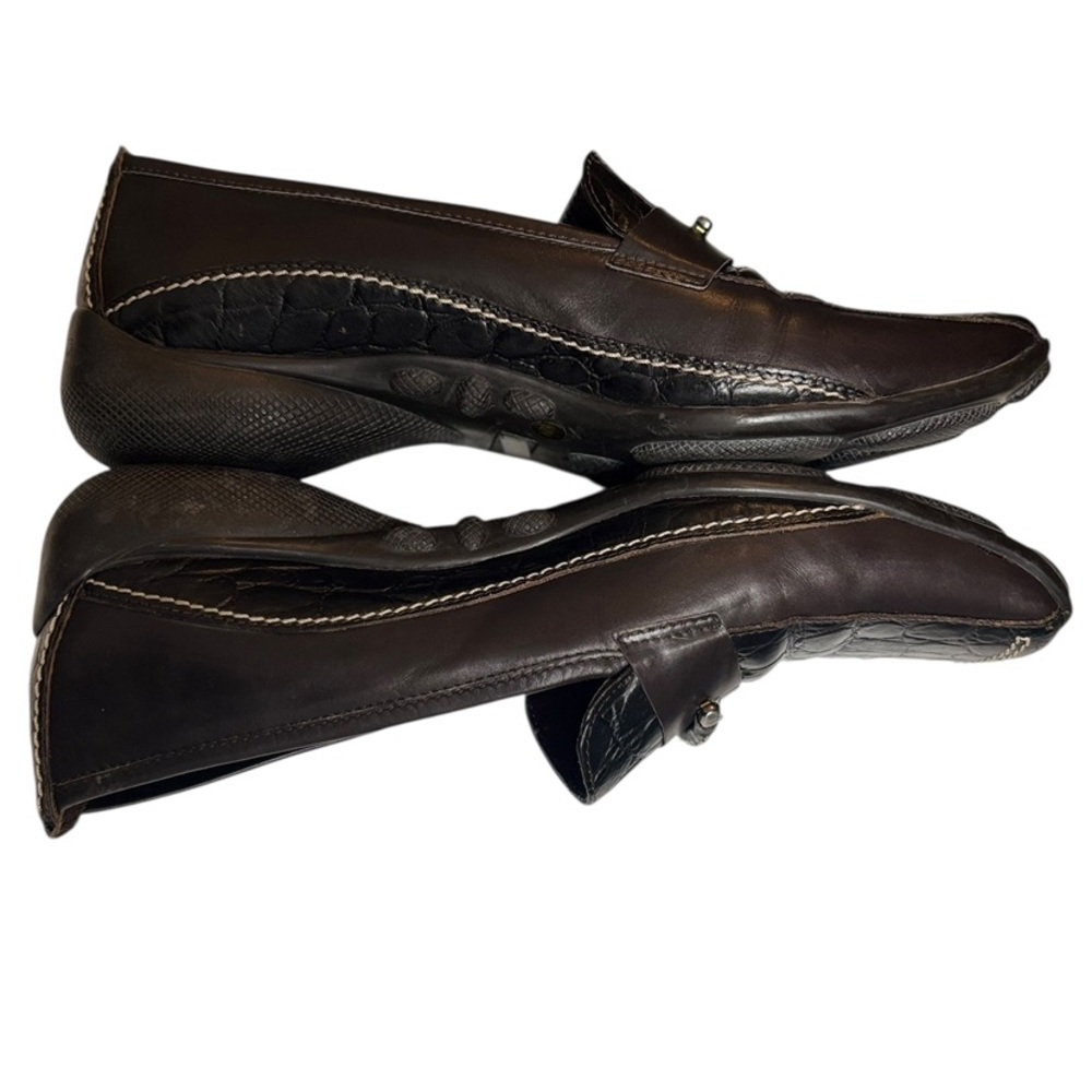 Sesto Meucci Brown Leather Loafers Womens Sz 8.5 Horse Bit Buckle Croc Embossed - Picture 10 of 14